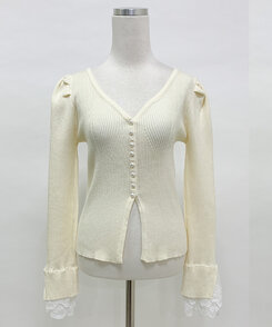 パールボタンレーススリーブカーディガン