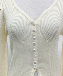 パールボタンレーススリーブカーディガン