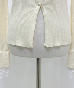 パールボタンレーススリーブカーディガン