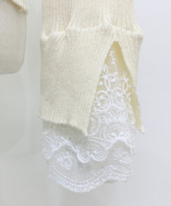 パールボタンレーススリーブカーディガン