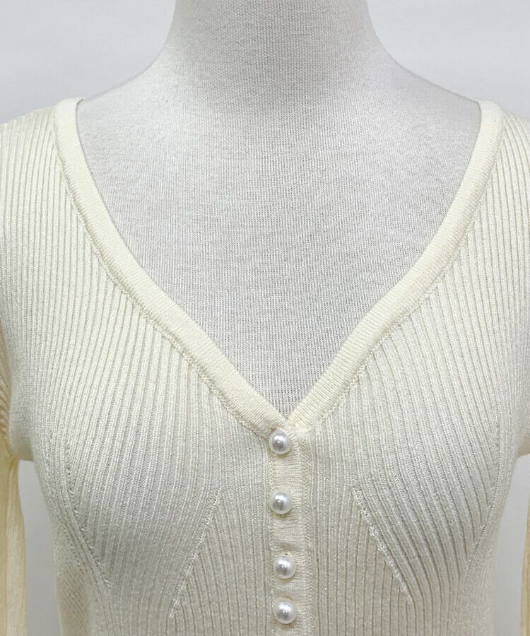 未使用級エムズグレイシー パフスリーブ 胸元ミニフリル パールボタン