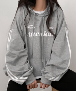 Attentionプリントラインスリーブスポーティーパーカー グレー