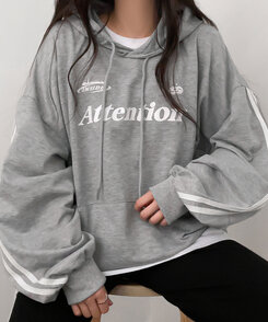 Attentionプリントラインスリーブスポーティーパーカー グレー