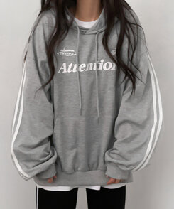 Attentionプリントラインスリーブスポーティーパーカー グレー