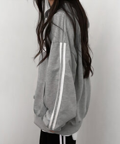 Attentionプリントラインスリーブスポーティーパーカー グレー