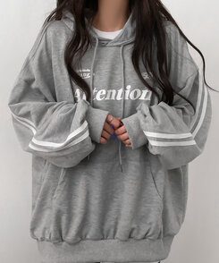 Attentionプリントラインスリーブスポーティーパーカー グレー