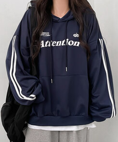 Attentionプリントラインスリーブスポーティーパーカー ネイビー