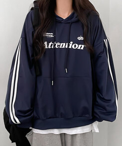 Attentionプリントラインスリーブスポーティーパーカー ネイビー