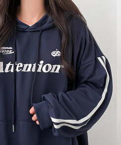 Attentionプリントラインスリーブスポーティーパーカー ネイビー