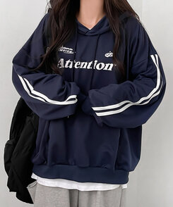 Attentionプリントラインスリーブスポーティーパーカー ネイビー