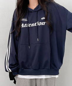 Attentionプリントラインスリーブスポーティーパーカー ネイビー