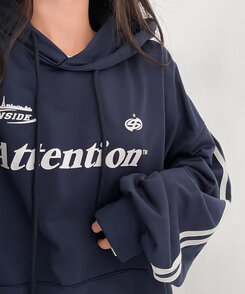 Attentionプリントラインスリーブスポーティーパーカー ネイビー
