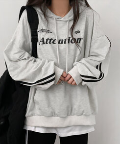 Attentionプリントラインスリーブスポーティーパーカー ホワイトメランジ