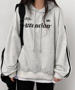 Attentionプリントラインスリーブスポーティーパーカー ホワイトメランジ