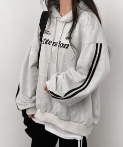 Attentionプリントラインスリーブスポーティーパーカー ホワイトメランジ