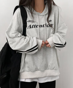 Attentionプリントラインスリーブスポーティーパーカー ホワイトメランジ