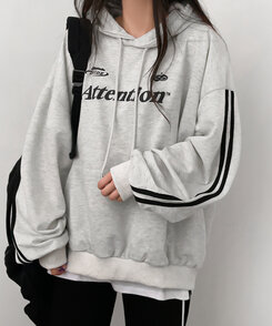 Attentionプリントラインスリーブスポーティーパーカー ホワイトメランジ
