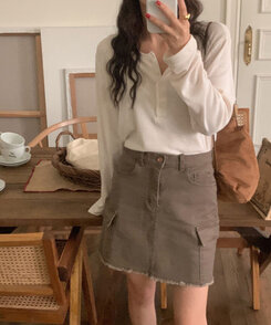 カーゴポケットコットンカットオフデニムミニスカート｜ミニスカート