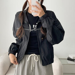 ワンラインカジュアルジップアップジャンパー ブラック