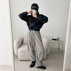 ワンラインカジュアルジップアップジャンパー ブラック