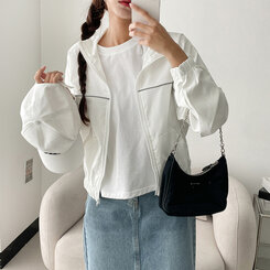 ワンラインカジュアルジップアップジャンパー アイボリー