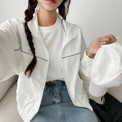 ワンラインカジュアルジップアップジャンパー アイボリー