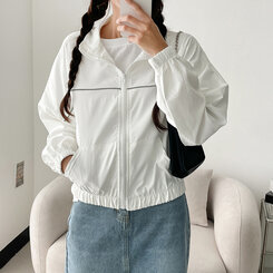 ワンラインカジュアルジップアップジャンパー アイボリー