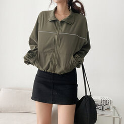 ワンラインカジュアルジップアップジャンパー カーキ