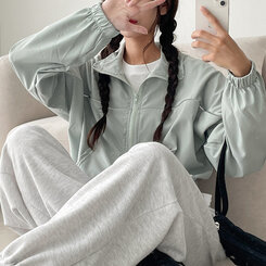 ワンラインカジュアルジップアップジャンパー グリーン