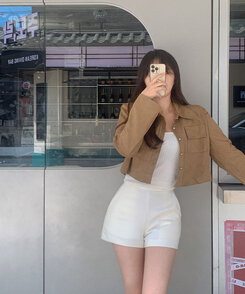 ハイウエストショートパンツスラックス ホワイト