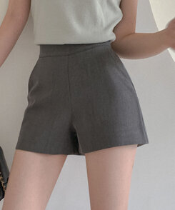 ハイウエストショートパンツスラックス グレー