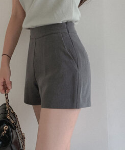 ハイウエストショートパンツスラックス グレー