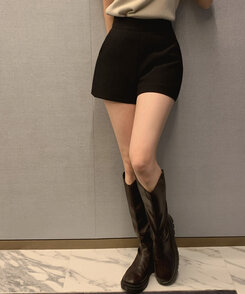 ハイウエストショートパンツスラックス ブラック