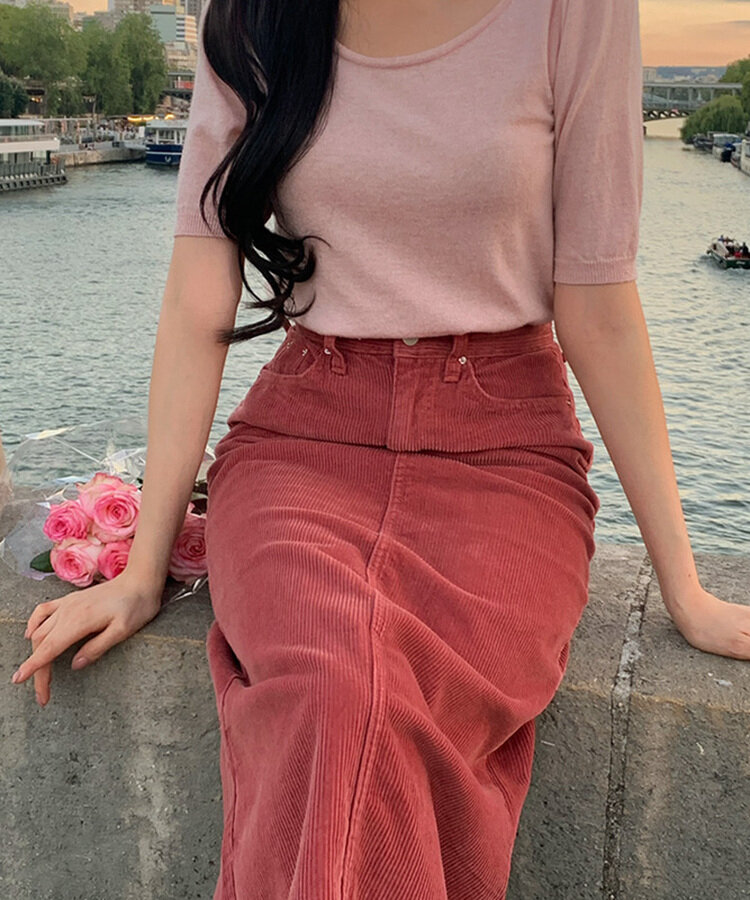 コーデュロイスリット入りスカート Pink