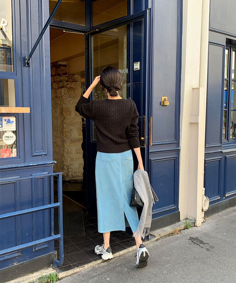 コーデュロイスリット入りスカート Blue