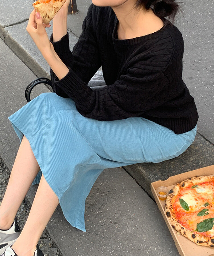コーデュロイスリット入りスカート Blue