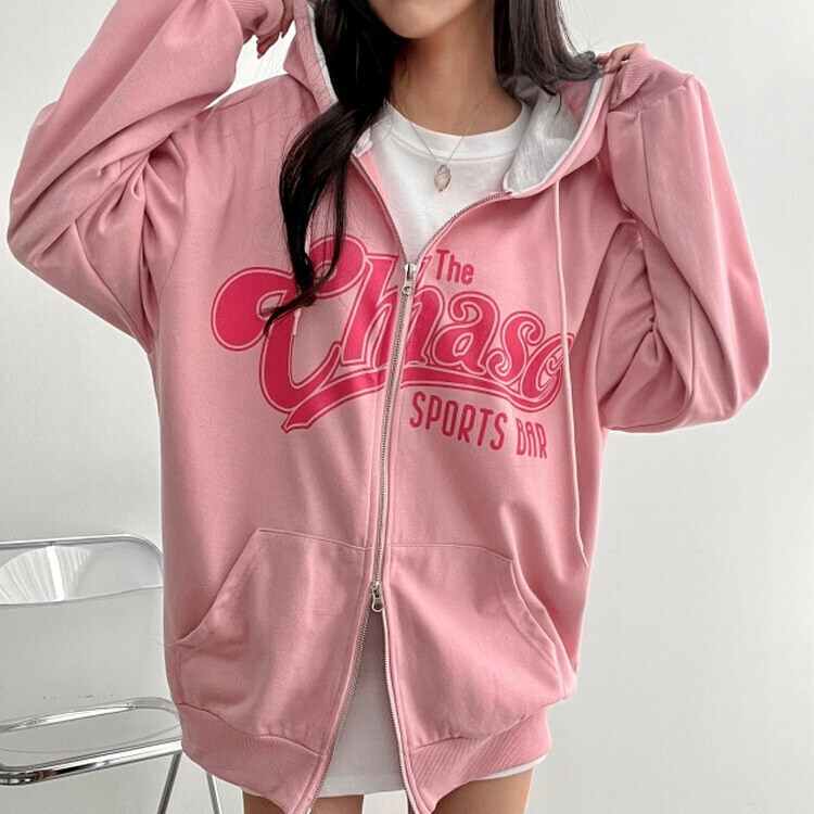 オーバーフィットレタリングフードダブルジップアップ｜ジャンパー