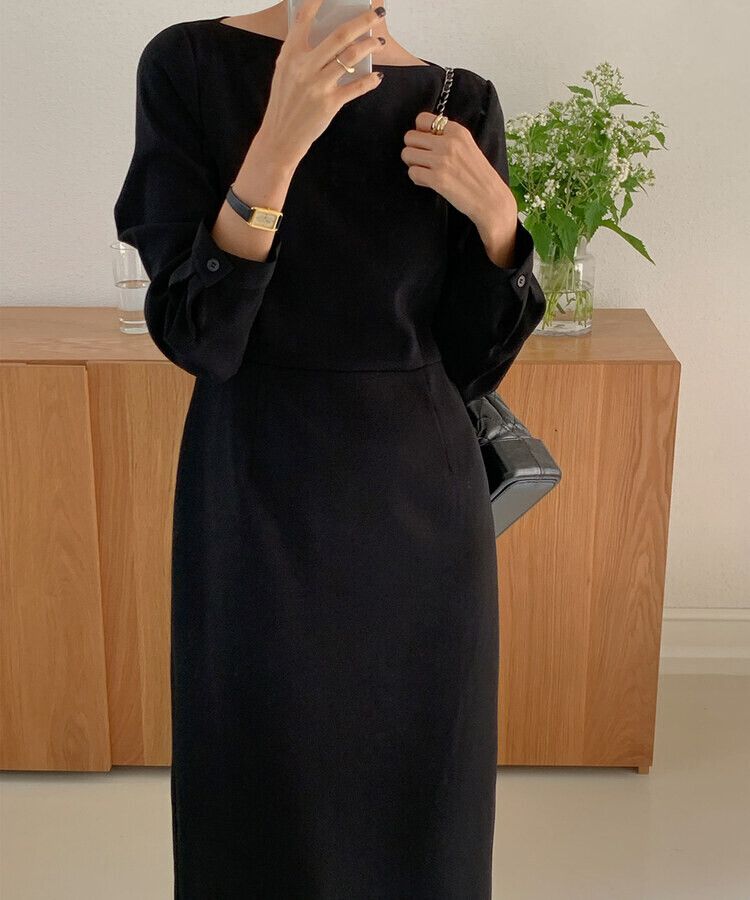 フォーマルボートネックロングワンピース｜ロングワンピース｜韓国