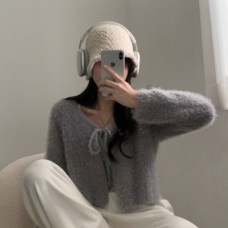 アンゴラリボンボレロカーディガン グレー