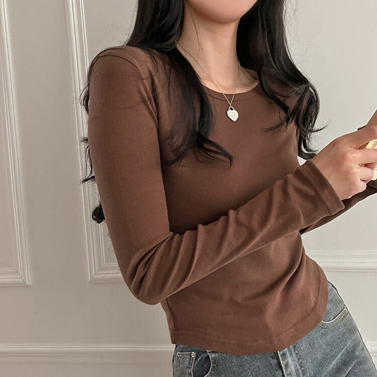 기장감좋은 투썸 밑단 굴림 긴팔 티셔츠 브라운