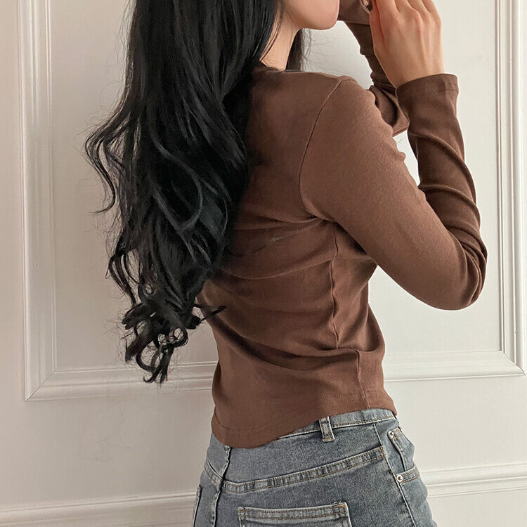 기장감좋은 투썸 밑단 굴림 긴팔 티셔츠 브라운