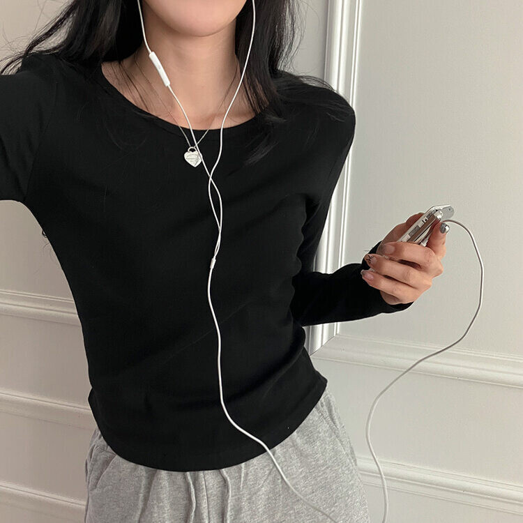 기장감좋은 투썸 밑단 굴림 긴팔 티셔츠 블랙