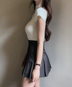 ストライプハーフボックスプリーツミニスカート｜ミニスカート｜韓国