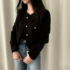 【美品❤︎】BATSHEVA ブラック 半袖ノーカラージャケット パールボタン sakishimatokyo ジャケット ノーカラージャケット パールボタン