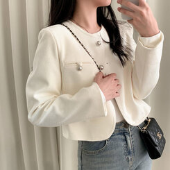 ANAYI ホワイト ノーカラージャケット シルバーボタン ノーカラー ジャケット |ANAYI OFFICIAL ONLINE STORE | アナイ