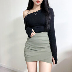 ミニスカート ストレッチフィットクロスラップミニスカート カーキ