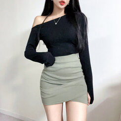 ミニスカート ストレッチフィットクロスラップミニスカート カーキ