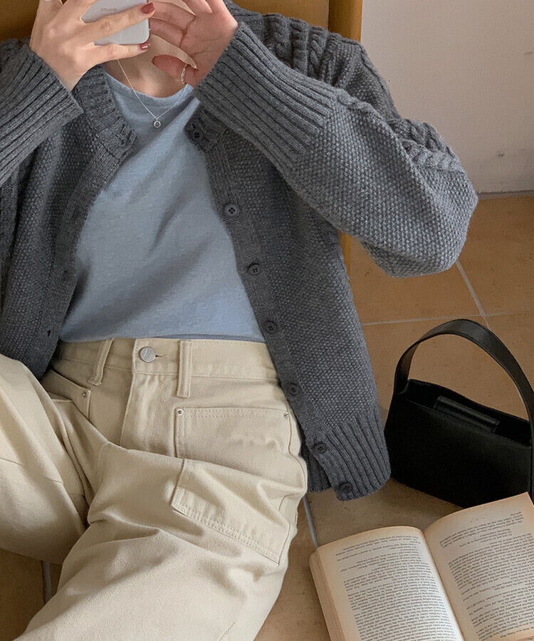 ケーブルウールラウンドニットカーディガン｜カーディガン｜韓国