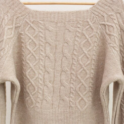 スクエアネックバルーンスリーブケーブルニット6色