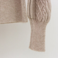 スクエアネックバルーンスリーブケーブルニット6色